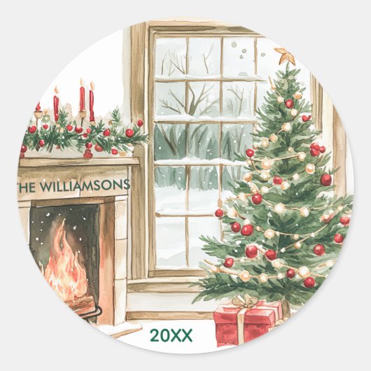 Charmante kerstboom cadeaus ronde sticker (Voorkant)