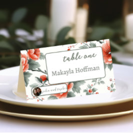 Charmante kerstbruiloft met romantische foto plaatskaartje