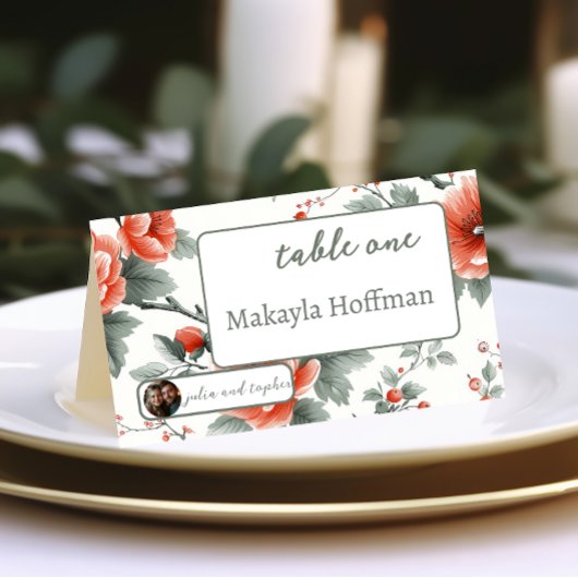 Charmante kerstbruiloft met romantische foto plaatskaartje