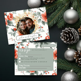 Charmante kerstbruiloft met romantische foto RSVP kaartje