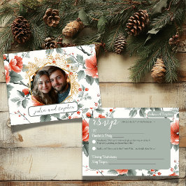 Charmante kerstbruiloft met romantische foto RSVP kaartje