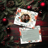 Charmante kerstbruiloft met romantische foto RSVP kaartje
