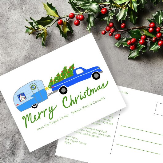 Charmante Kerstcamper RV Xmas CUSTOM Briefkaart