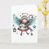 Charmante Kerstengel Vrolijk Kerstfeest Kaart (Gele Bloem)