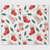 Charmante kerstkousen en Holly Pattern Cadeaupapier (Vlak)
