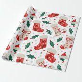 Charmante kerstkousen en Holly Pattern Cadeaupapier (Uitgerold)