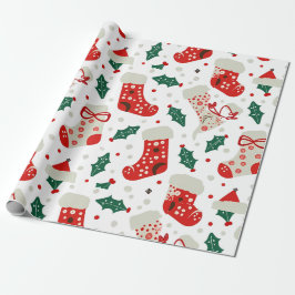 Charmante kerstkousen en Holly Pattern Cadeaupapier