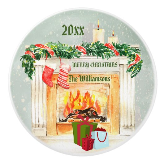 Charmante kerstschouw scene keramische knop (Voorkant)