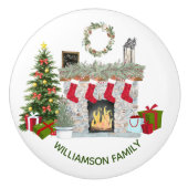 Charmante kerstschouw scene keramische knop (Voorkant)