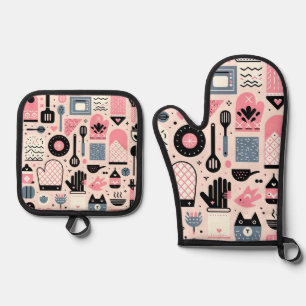 Charmante Keuken Essentials Oven Mitt en Pot Hold Ovenwant & Pannenlap Set