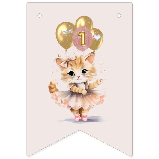 Charmante kitten meisje 1e Gelukkige Verjaardagsba Vlaggetjes (Eerste vlag)