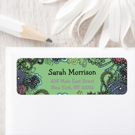 Charmante kleurrijke doedel bloemen adreslabel etiket (Insitu)