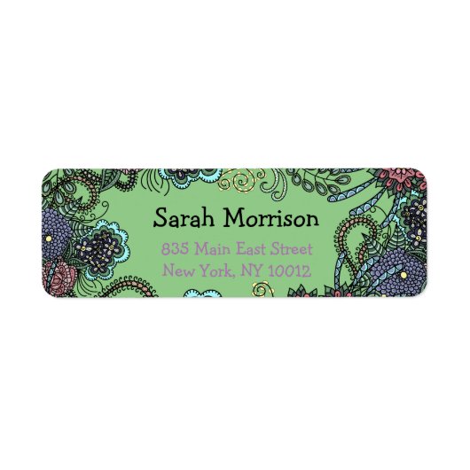 Charmante kleurrijke doedel bloemen adreslabel etiket (Voorkant)