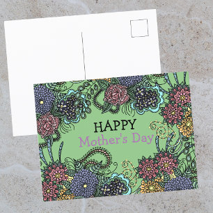 Charmante kleurrijke doedel bloemen Moederdag Briefkaart