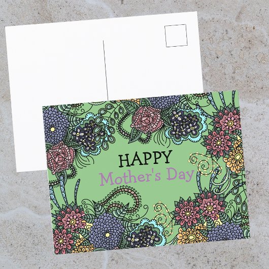 Charmante kleurrijke doedel bloemen Moederdag Briefkaart