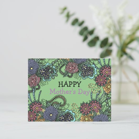 Charmante kleurrijke doedel bloemen Moederdag Briefkaart (Staand voorkant)