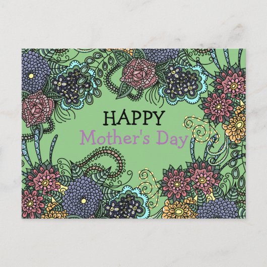 Charmante kleurrijke doedel bloemen Moederdag Briefkaart (Voorkant)