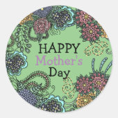 Charmante kleurrijke doedel bloemen Moederdag Ronde Sticker (Voorkant)