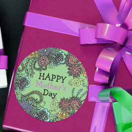 Charmante kleurrijke doedel bloemen Moederdag Ronde Sticker