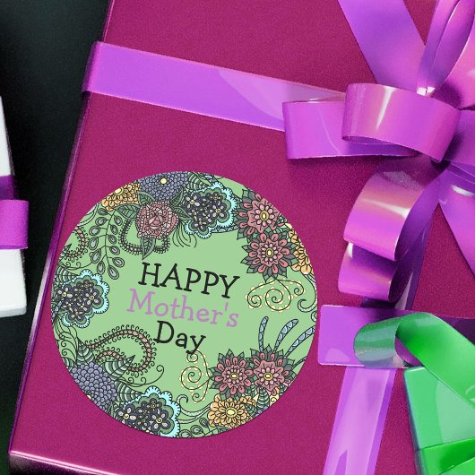 Charmante kleurrijke doedel bloemen Moederdag Ronde Sticker