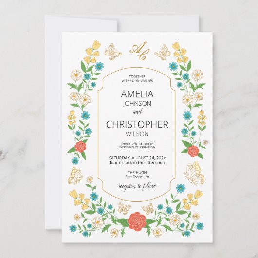 Charmante kleurrijke geschilderde weidebloemen voo kaart (Voorkant)