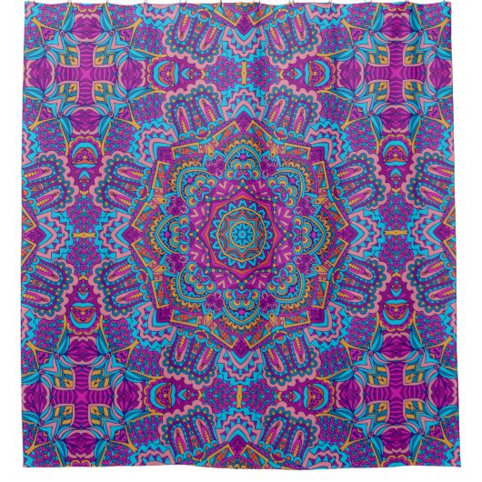 Charmante kleurrijke mandala naadloos patroon douchegordijn (Voorkant)