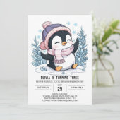 Charmante kleurrijke pinguïn digitale verjaardag kaart (Staand voorkant)