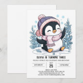 Charmante kleurrijke pinguïn digitale verjaardag kaart (Voorkant / Achterkant)