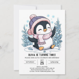 Charmante kleurrijke pinguïn digitale verjaardag kaart