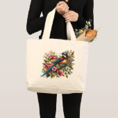 Charmante kleurrijke vogel en bloem grote tote bag (Voorkant (product))