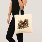 Charmante kleurrijke vogel en bloem tote bag (Voorkant (product))