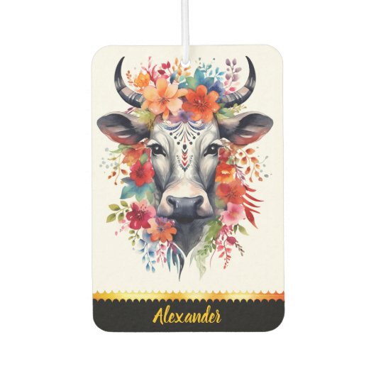 Charmante koe luchtverfrisser met bloemen (Voorkant)