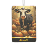 Charmante koe tussen pompoenen op een gouden herfs luchtverfrisser (Achterkant)