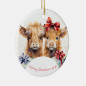 Charmante Koeien van Christmas Highland Keramisch Ornament (Rechts)