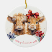 Charmante Koeien van Christmas Highland Keramisch Ornament (Voorkant)