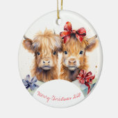 Charmante Koeien van Christmas Highland Keramisch Ornament (Links)