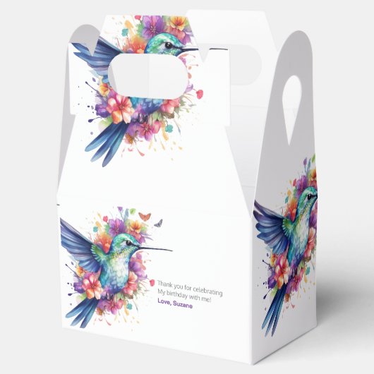 Charmante kolibrie bloemboeket verjaardagsfeestje bedankdoosjes (Geopend)