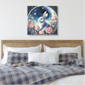 Charmante konijn in een lenteweide onder een sterr canvas afdruk (Insitu (Slaapkamer))