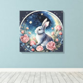 Charmante konijn in een lenteweide onder een sterr canvas afdruk (Insitu (Houten vloer))