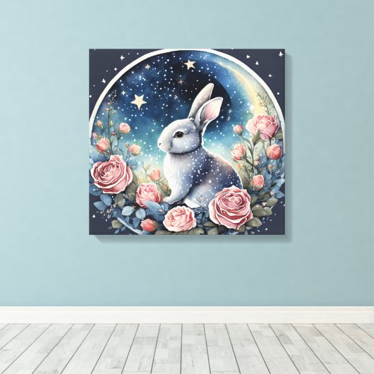 Charmante konijn in een lenteweide onder een sterr canvas afdruk (Insitu (Houten vloer))