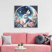 Charmante konijn in een lenteweide onder een sterr canvas afdruk (Insitu (Woonkamer))