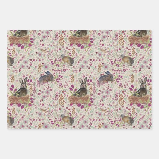 Charmante konijntjes in manden weide decoupage inpakpapier vel (Voorkant)