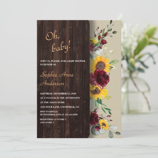 Charmante Koninklijke Bourgondië Zonnebloem Bruids Kaart (Staand voorkant)