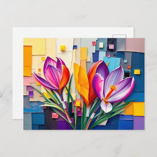 Charmante krokus in moderne Abstracte stijl Feestdagenkaart (Voorkant / Achterkant)