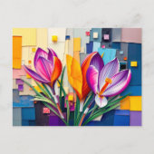 Charmante krokus in moderne Abstracte stijl Feestdagenkaart (Voorkant)