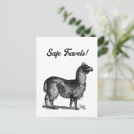 Charmante lama schets, schattige dierlijke inkt te briefkaart (Staand voorkant)