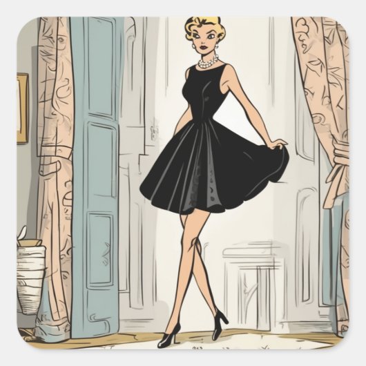 Charmante LBD Mode Decal Vierkante Sticker (Voorkant)