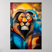 Charmante Leeuw - Kubistische Koning met een Monoc Poster (Voorkant)