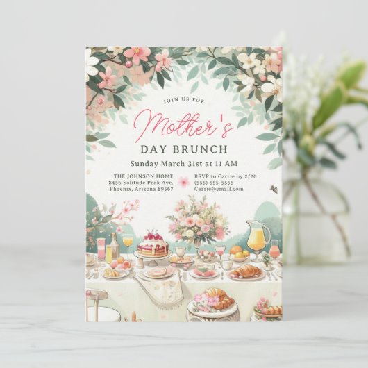Charmante lente bloemenbrunch Moederdag Kaart (Staand voorkant)
