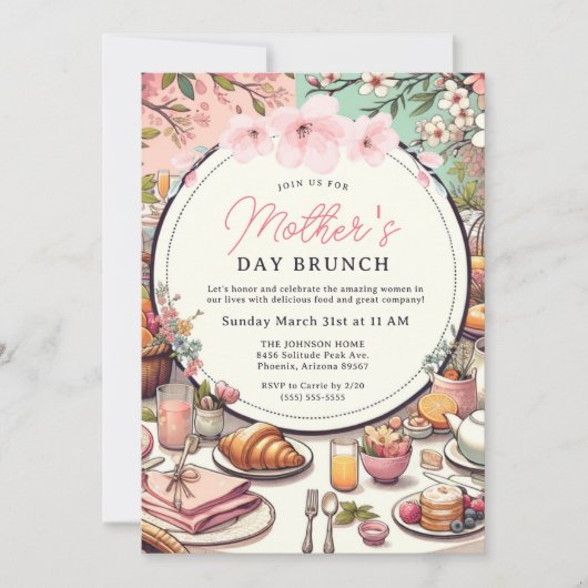 Charmante lente bloemenbrunch Moederdag Kaart (Voorkant)